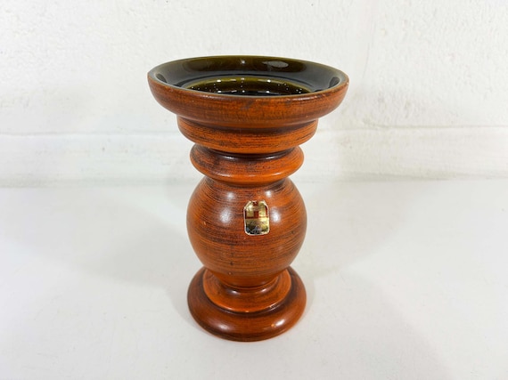 Vintage Haeger Candle Holder Orange Green Pillar Taper MCM Mid-Century Modern 1960s