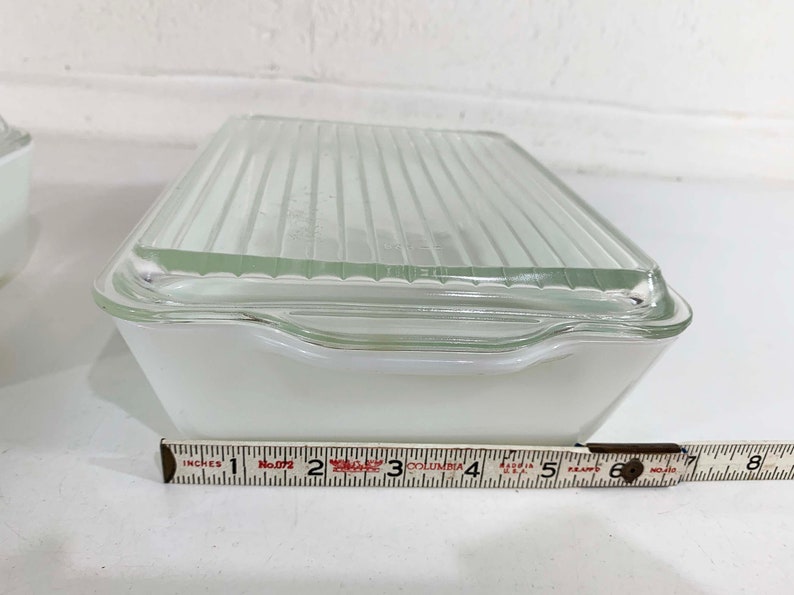 Vintage Pyrex Butterprint Refrigerator Dishes with Lids Amish Print Turquoise Blue Glass Dish Mid-Century 0503 0502 Ovenware Dopamine 1950s image 8