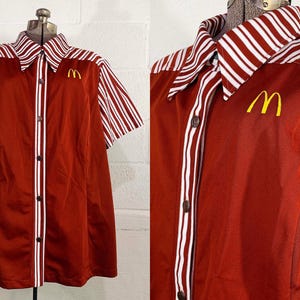 Vintage Plus Size McDonald’s Uniform Shirt 1976 by Crest 1970s Brown Rust Red White Fast Food Costume 3X
