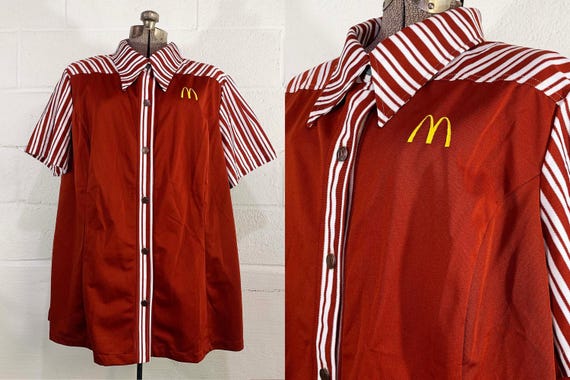 Vintage McDonald’s Uniform Shirt 1976 Crest 1970s 70s Brown White Fast Food Restaurant NOS Deadstock Plus Curvy Volup 3XL 3X 4XL 4X