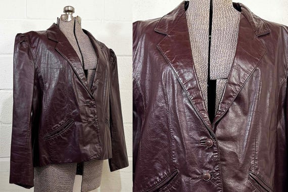 Vintage Split End Burgundy Leather Blazer Cropped Short Jacket 1980s XXL Large XL