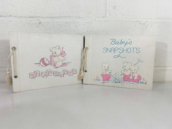 Vintage Cute Scrapbook Set of 2 Baby Shower Photo Album 1950s Photo Scrap Book Deadstock Baby Bear Snapshots Animal Nursery Kids Room 50s