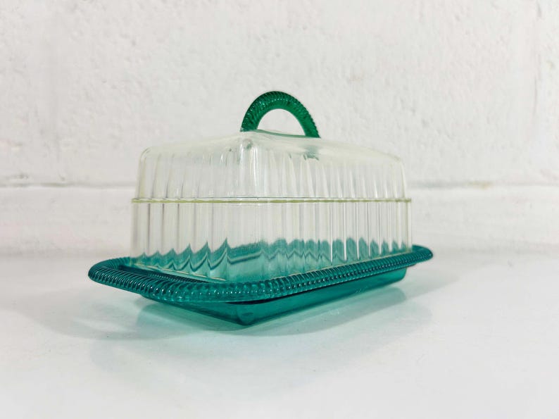 Vintage Butter Dish Plastic Plasmetl Turquoise Aqua Blue Lid Cheese Tray USA 1950s MCM image 4