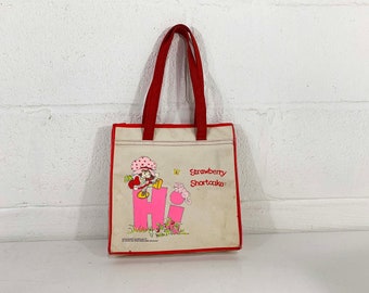 Vintage Strawberry Shortcake White Canvas Bag Cartoon Tote American Greetings 1980s 1980 80s Aesthetic Dopamine Colorful Kitsch Kawaii Cute