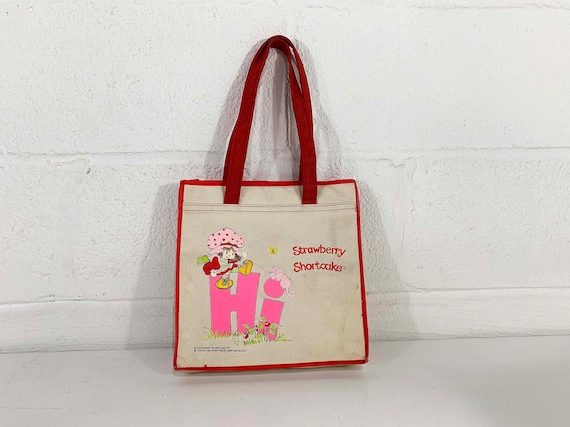 Vintage Strawberry Shortcake White Canvas Bag Cartoon Tote American Greetings 1980s 1980 80s Aesthetic Dopamine Colorful Kitsch Kawaii Cute