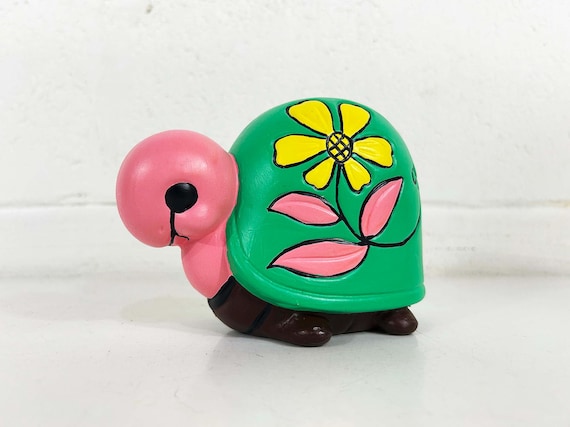 Vintage Floral Turtle Coin Bank - 1970s Kitsch Decor