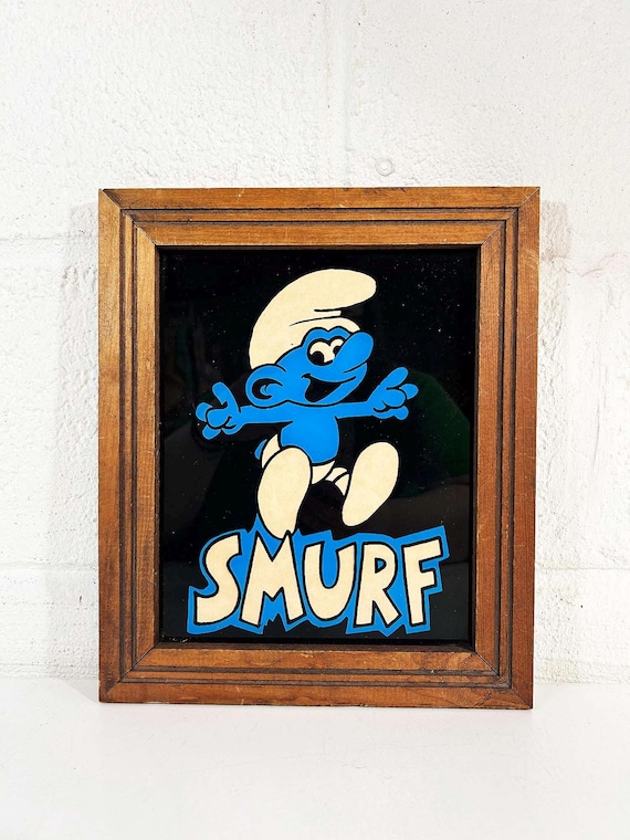 Vintage Smurfs Carnival Prize Mirror – 1970s Cartoon Wall Decor