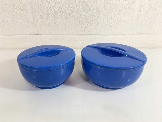 Vintage Refrigerator Dish Blue Hall China Company Round Lidded Container Montgomery Ward & Company Lid Mid-Century Covered Box Deco 1940s