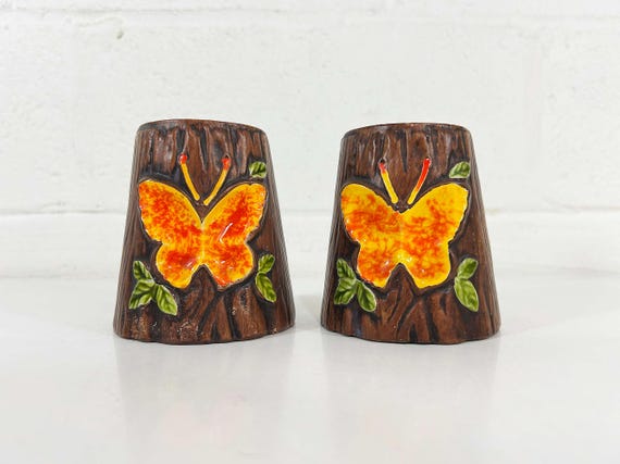 Vintage Treasure Craft Oversized Butterfly Ceramic Salt & Pepper Shakers 1970s Housewarming Gift Boho Kitchen