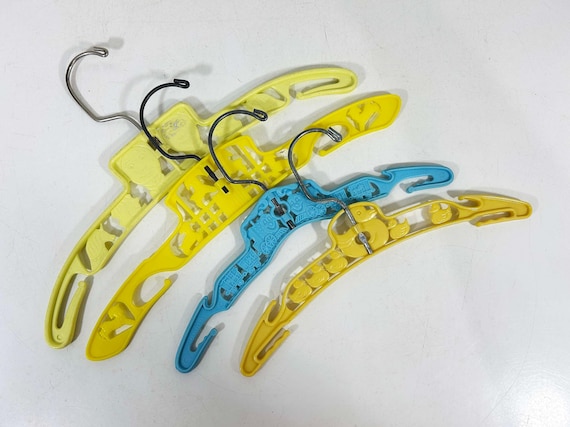 Vintage Hangers Set of 4 Hanger Mismatched Child Plastic Baby World Carousel Circus Ducks Train Farm 1960s 1950s