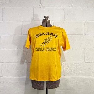 Vintage Yellow T-Shirt Jerzees Delran Girls Track Single Stitch Short Sleeve Tee Hipster Shirt New Jersey Unisex 1980s 80s Large image 2