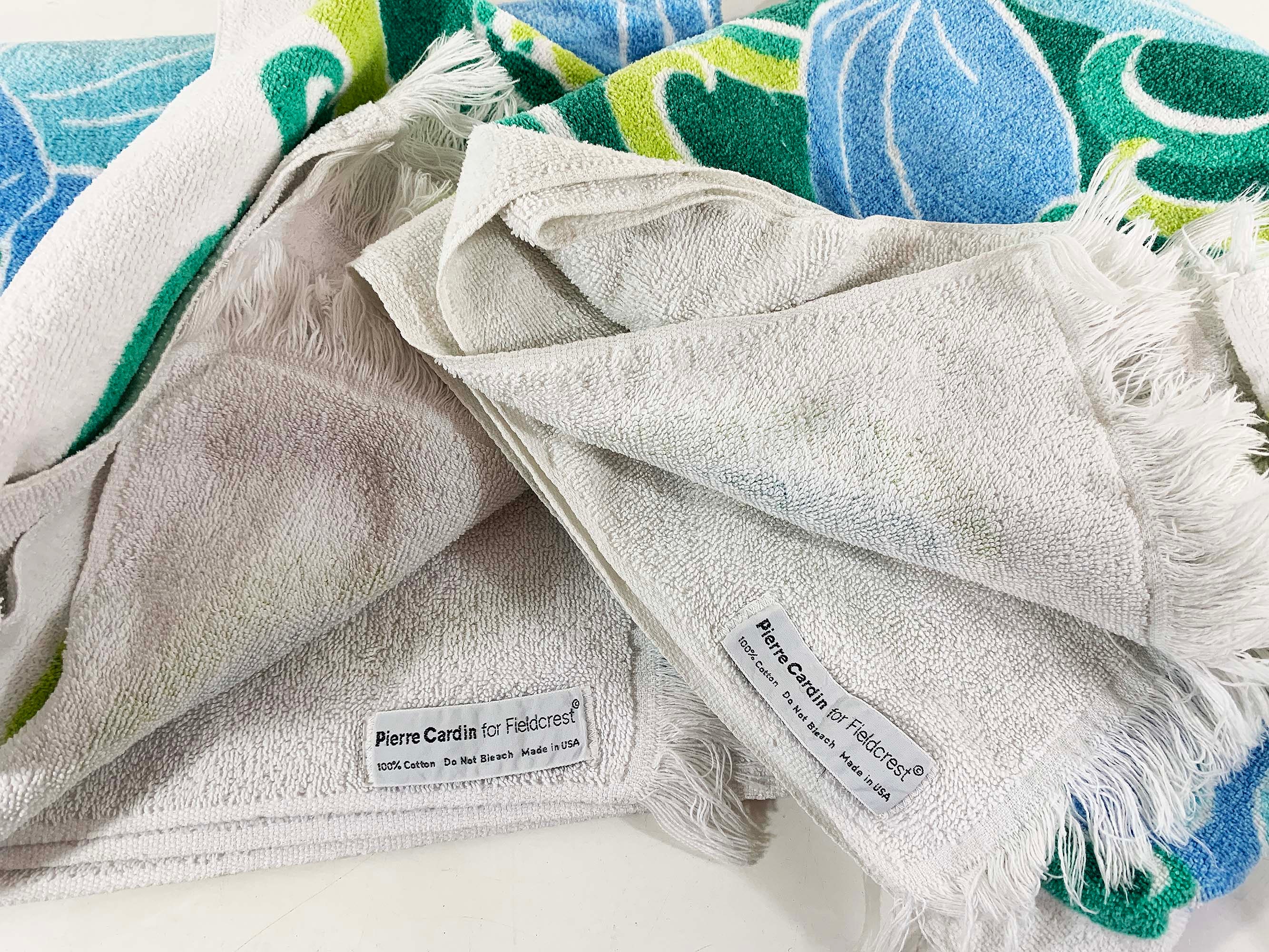 Vintage Pierre Cardin Bath Towels Set of 2 Bathroom Decor Blue Foral