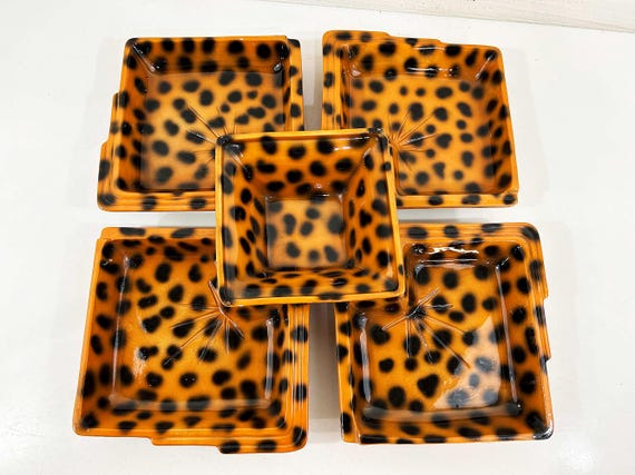 Vintage Leopard Print Chip and Dip Set: Ceramic Mid-Century Serving Bowl