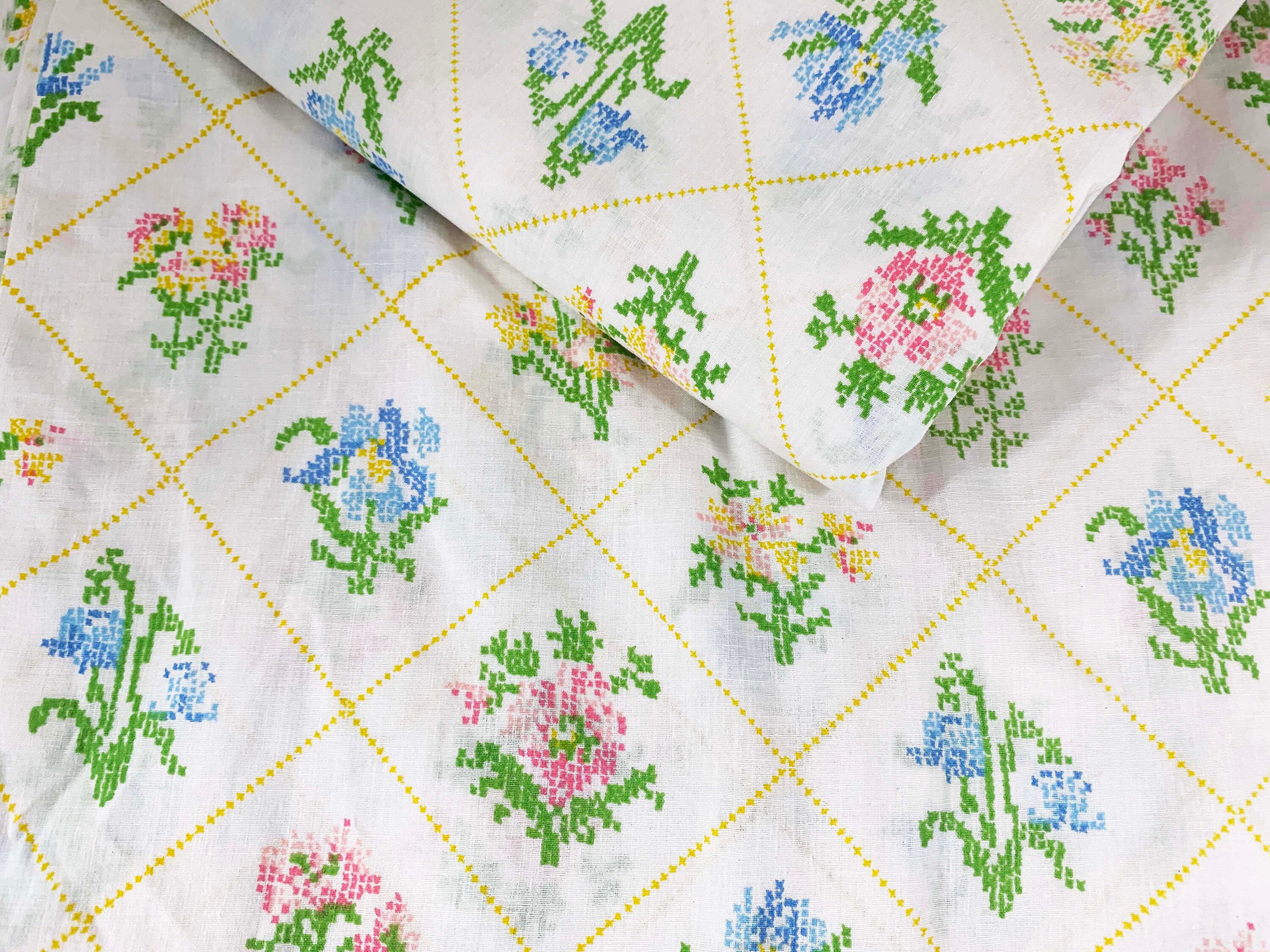 Vintage JCPenny Floral Flat Sheet Double Bed Set 2 Sheets Flowers Mod