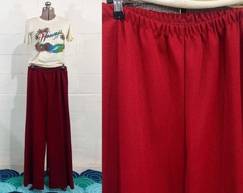 Vintage Maroon Pants Burgundy Mod Pantsuit 1960s 1970s Wide Leg Pants Seam Red Wine Textured Separates Medium