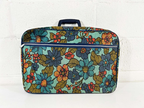 Vintage Small Flower Power Suitcase Bantam Travelware Floral Case Makeup Overnight Bag Luggage Travel 1970s 1960s Mod