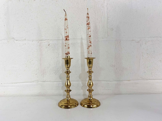 Vintage Brass Set of Two Candle Holders Candlesticks Retro Decor Mid-Century Hollywood Regency Candleholder MCM