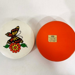 Vintage Butterfly Floral Box Plastic Mid-Century Modern Lacquer Ware Orange 1970s 70s Colorful Dopamine Decor Storage image 5