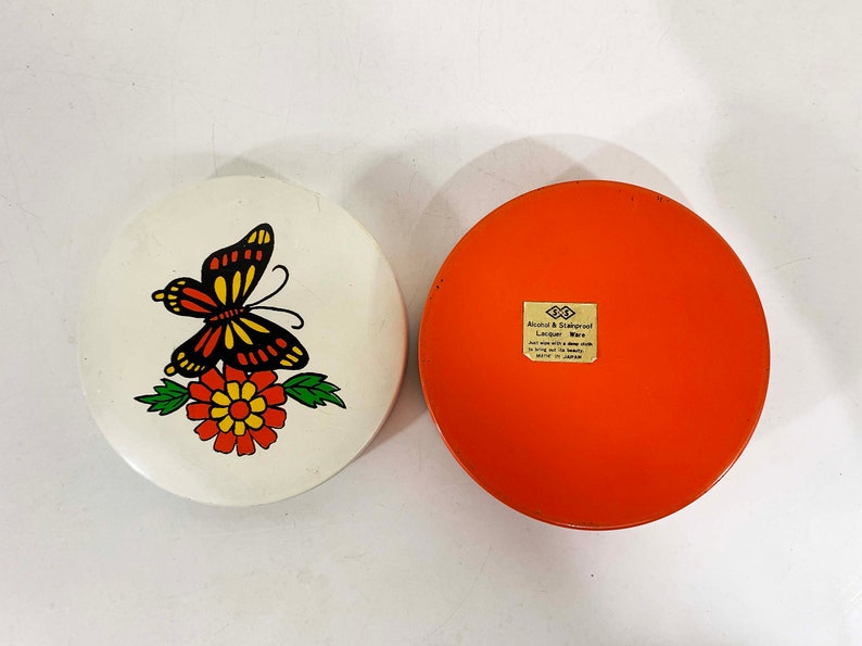 Vintage Butterfly Floral Box Plastic Mid-Century Modern Lacquer Ware Orange 1970s 70s Colorful Dopamine Decor Storage image 5