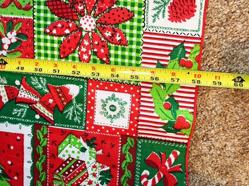 Vintage Christmas Tablecloth Holiday Mid-Century Rectangle Floral Poinsettia Table Cloth Dining Kitchen White Red 1960s image 7