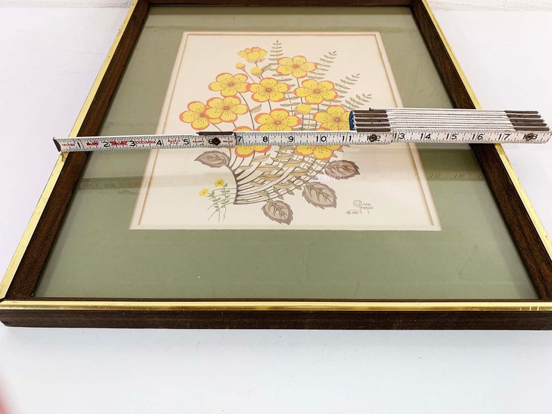 Vintage Framed Floral Print Olivia Francis Frame Lithograph Litho Yellow Flowers 1981 1980s image 9