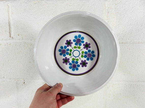 Vintage Mikasa Light 'N Lively Large Serving Bowl Dish Mid Century Blue Purple Green Dinner Party Holidays 1960s Flower Power