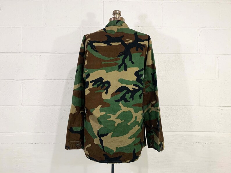 Vintage Army Camo Jacket Canvas Cargo Green Brown Black Hipster Cotton Canvas Coat Military Camouflage Cotton USMC Marine 1970s 1980s XL image 6