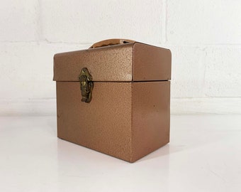 Vintage Metal 45 Box Record Case Holder Storage Mid-Century Retro Music Musical Copper Rose Gold Plastic Handle