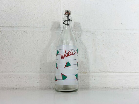 Vintage Glass Ice Water Bottle Made in Italy Stopper Lid Bonjorno Serving Dinner Party Housewarming Gift 1980s 1987 80s