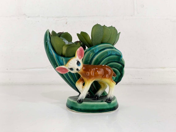 Vintage Deer Planter Cute Spotted Fawn Bambi Kitsch Kitschy Nursery Decor Baby Room 1950s 1960s Made in Japan