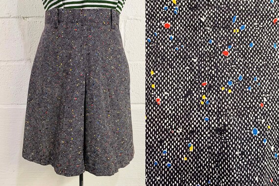 Vintage Plaid Skirt Button Front Gray Nubby Schoolgirl Knee Length Boho Mod A-Line Small 1960s XS
