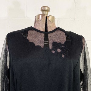 Vintage Black A-Line Dress Sheer Long Sleeves Cocktail Party New Year's Eve Wedding 1980s 80s Plus Curvy Volup XXL 1XL 1X 2XL 2X 3XL 3X image 3
