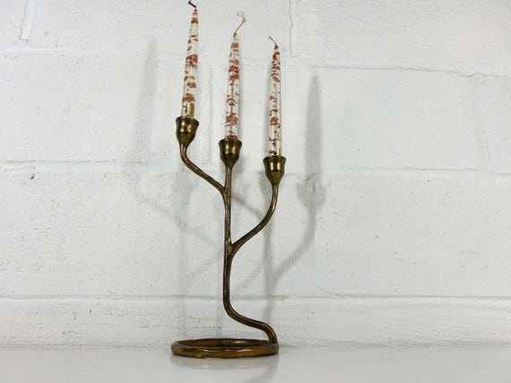 Vintage Brass Candelabra - Art Nouveau 3-Candle Holder