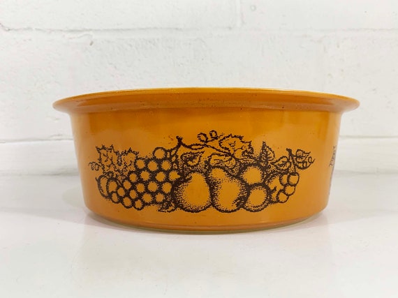 Vintage Pyrex Old Orchard Big Bertha 664 Dish Tan Brown Orange Glass Mid-Century Retro Casserole Made in USA Ovenware 1970s