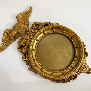 Vintage Syroco Eagle Porthole Frame Glass Man Cave Rustic Mantique Retro Federal Americana Gold 1970s 70s zdjęcie 4