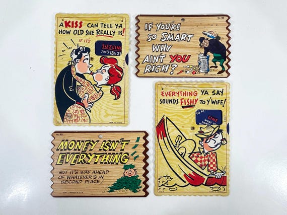 Vintage Novelty Bar Signs: Funny Mid-Century Ephemera, Gag Gifts (Sold Individually)