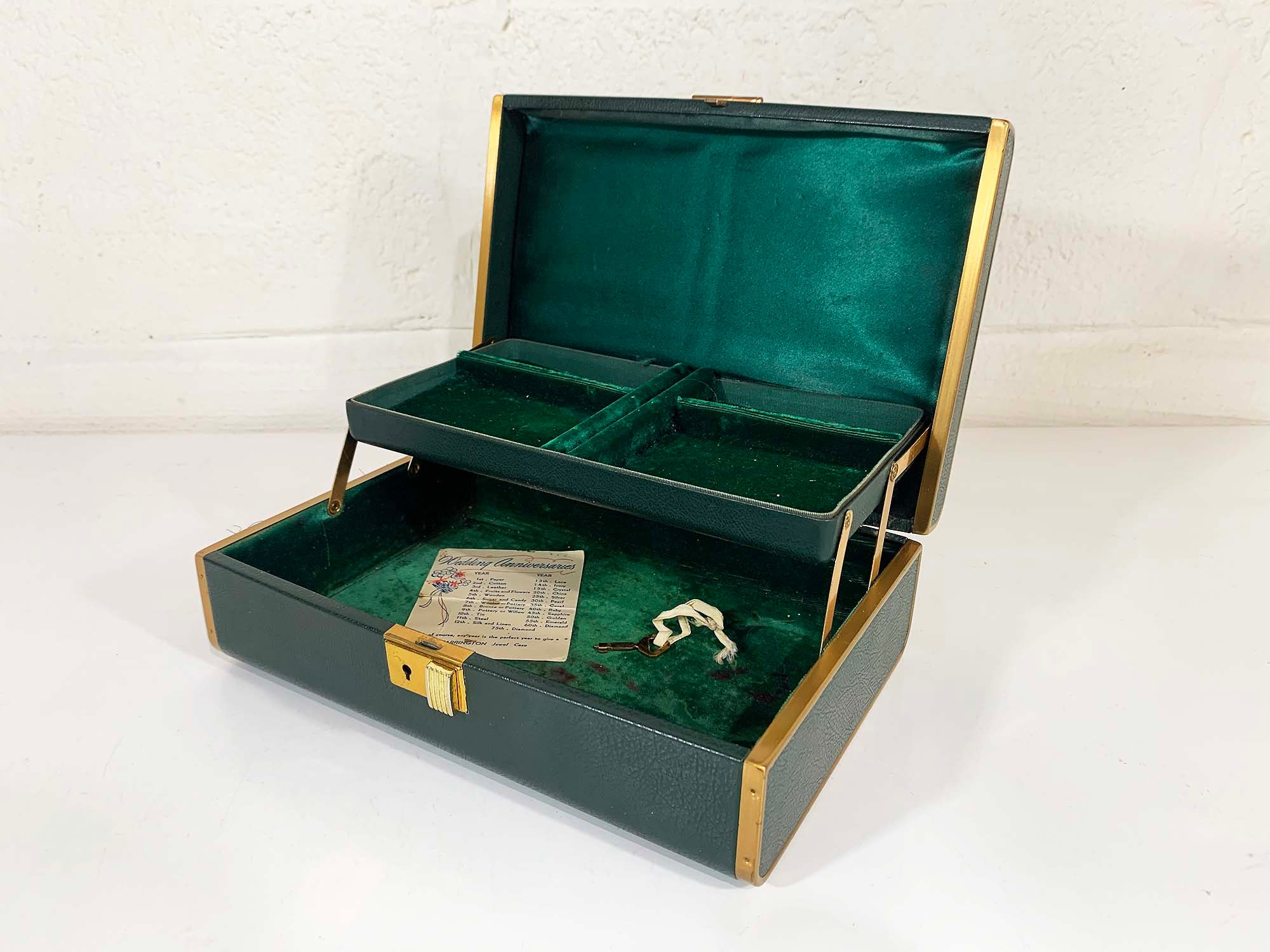 Vintage Green Farrington Jewelry Box Crushed Velvet Forest Gold Floral