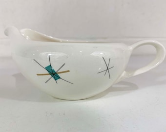 Vintage Salem North Star Gravy Boat Large Serving Hopscotch Mid Century Atomic Aqua Blue China MCM Mad Men 1950s