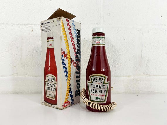 Vintage Heinz Ketchup Bottle Phone Telephone Dopamine Decor Colorful Home Kitsch Quirky Novelty Gag Gift Land Line 1980s 1984