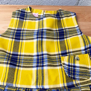 Vintage Children's Yellow Dress Plaid Pleated Skirt Kid's Sleeveless Girl's Dress Children Blue Navy 1960s 60s image 5