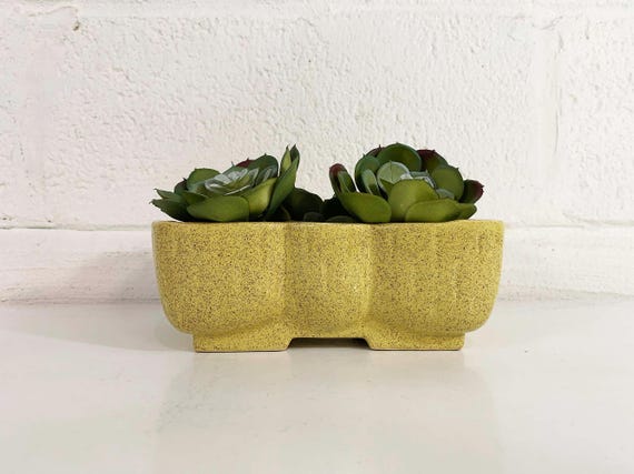Vintage Yellow Upco Planter Mustard Glaze Ceramic Pottery Bowl Pot Mid-Century Gold Sunshine Butter USA 1950s 50s