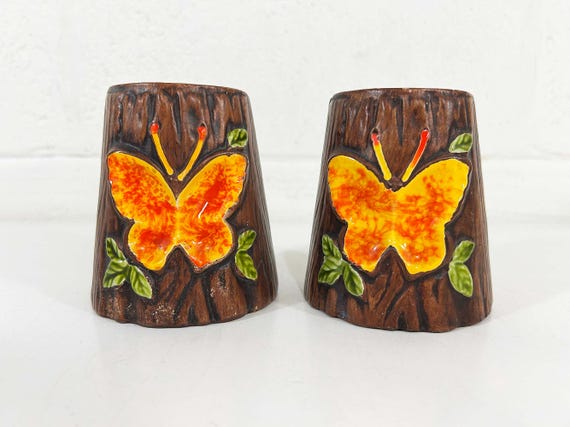 Vintage Treasure Craft Oversized Butterfly Ceramic Salt & Pepper Shakers 1970s Housewarming Gift Boho Kitchen