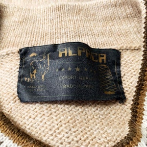 Vintage Alpaca Peruvian Cardigan Button Down Raglan Long Sleeve Fair Isle Knit Cream Ivory Tan 1980s 1990s XXL XL 1XL 2XL 1X 2X image 9