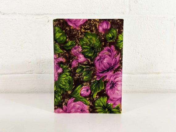 Vintage Flower Power Photo Album Purple Green Vacation Scrapbook Memories Bound Book 1970s 70s Photography Photographer Gift Satin MCM