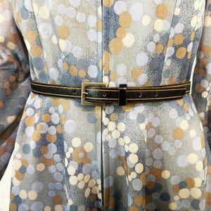 Vintage Skinny Leather Belt Cowgirl Rockabilly Southwestern Embossed Gold Buckle 1970s 1980s