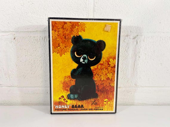 Vintage Honey Bear Puzzle Game Jigsaw 60s Game Hippie DIY Boho Wall Decor Complete Unused Big Eye Lee Cute Kitsch Kawaii 1960s