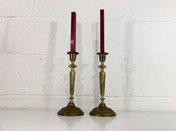 Vintage Brass Set of Two Candle Holders Candlesticks Retro Decor Mid-Century Hollywood Regency Candleholder MCM
