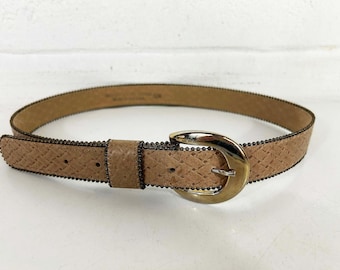 1980s Vintage Cream Snakeskin Belt with Gold Buckle Vintage Cream Skinny Snakeskin Belt Gold Buckle Small 1980s  main image 2