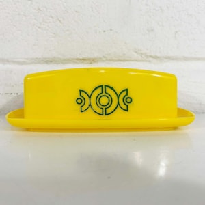 Vintage Yellow Butter Dish Retro Yellow Sunshine Geometric Plastic Tray MCM 1960s 1950s