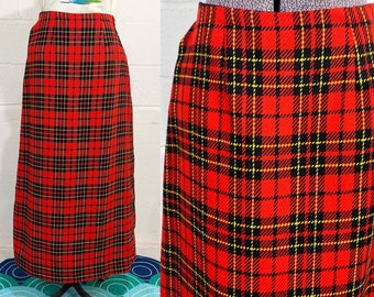 Vintage Red Plaid Maxi Skirt Tartan Shift Queens Way to Fashion Boho Mod 1970s 70s Small 1960s